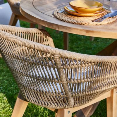 Ensemble de jardin table ronde 150 et 6 chaises corde beige - Siena & Provenza