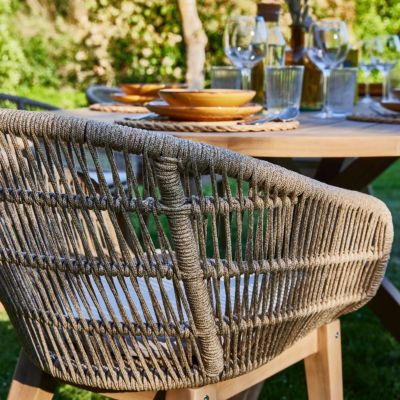 Ensemble de jardin table ronde 150 et 6 chaises corde beige - Siena & Provenza