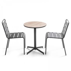 Ensemble de jardin table ronde et 2 chaises en métal bois Tivoli  Oviala