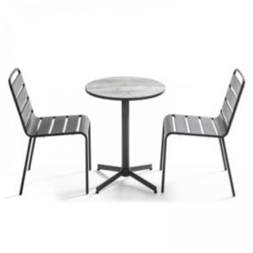 Ensemble de jardin table ronde et 2 chaises en métal gris Tivoli  Oviala