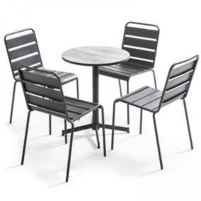 Ensemble de jardin table ronde et 4 chaises gris Tivoli  Oviala