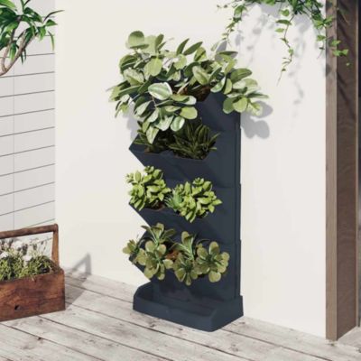 Ensemble de jardinières,Pot de fleur,Bac à fleurs verticales 4 pcs Anthracite PP