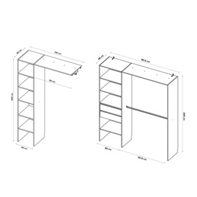 Ensemble de kits dressing coloris blanc M & Z H. 200 x L. 331,5 x P. 45 cm