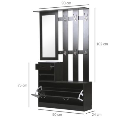 Ensemble de meubles d'entrée design contemporain : meuble chaussures, miroir et panneau porte-manteau panneaux de particules noir