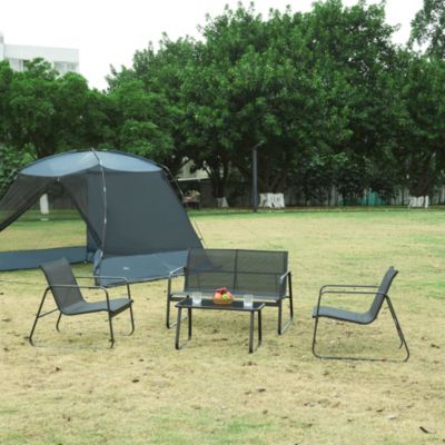 Ensemble de meubles de jardin 4 pièces Anzi table basse banc et 2 chaises noir casa.pro