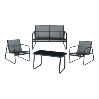 Ensemble de meubles de jardin 4 pièces Anzi table basse banc et 2 chaises noir casa.pro