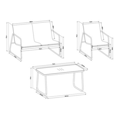 Ensemble de meubles de jardin 4 pièces Anzi table basse banc et 2 chaises noir casa.pro