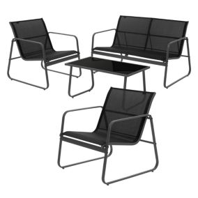 Ensemble de meubles de jardin 4 pièces noir table en verre canapé et 2 fauteuils