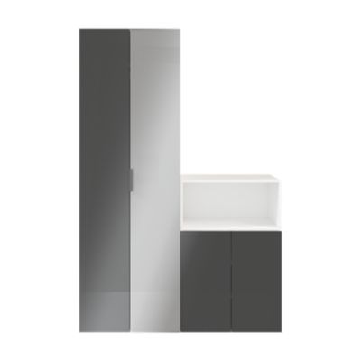 Ensemble de meubles de rangement blancs portes battantes miroir et anthracite brillant GoodHome Atomia H. 225 x L. 150 x P. 47 cm