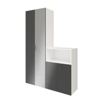 Ensemble de meubles de rangement blancs portes battantes miroir et anthracite brillant GoodHome Atomia H. 225 x L. 150 x P. 47 cm