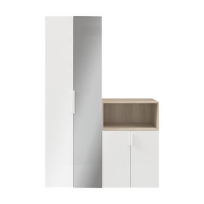 Ensemble de meubles de rangement effet chêne portes battantes miroir et blanches GoodHome Atomia H. 225 x L. 150 x P. 47 cm