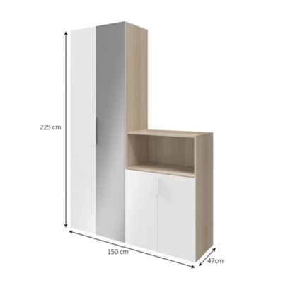 Ensemble de meubles de rangement effet chêne portes battantes miroir et blanches GoodHome Atomia H. 225 x L. 150 x P. 47 cm