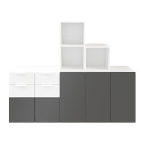 Ensemble de meubles de rangement portes battantes et tiroirs blancs et anthracite mat GoodHome Atomia H. 150 x L. 187,5 x P. 45 cm