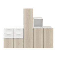 Ensemble de meubles de rangement portes battantes et tiroirs blancs et effet chêne GoodHome Atomia H. 150 x L. 187,5 x P. 45 cm