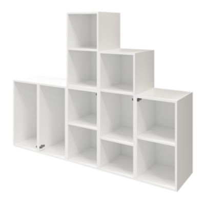 Ensemble de meubles de rangement portes battantes et tiroirs blancs et effet chêne GoodHome Atomia H. 150 x L. 187,5 x P. 45 cm
