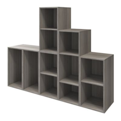 Ensemble de meubles de rangement portes battantes et tiroirs effet chêne grisé GoodHome Atomia H. 150 x L. 187,5 x P. 47 cm