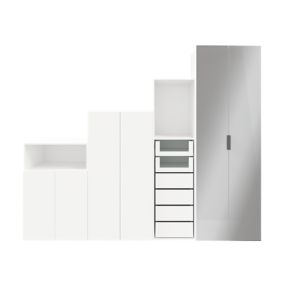 Ensemble de meubles de rangement portes battantes miroir et tiroirs sous pente et/ou comble blancs GoodHome Atomia H. 225 x L. 275 x P. 60 cm