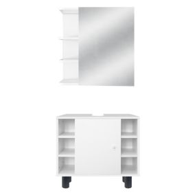 Ensemble de Meubles de Salle de Bain 2 Pièces, Moderne, Blanc, Bois MDF