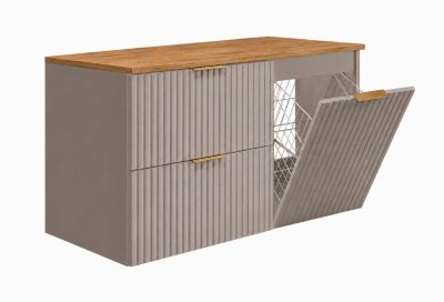 Ensemble de meubles de salle de bain avec panier à linge et plan, poignées dorées, cachemire/chêne clair, 100 x 46 x 58,6 cm