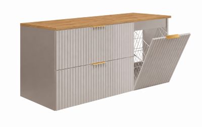 Ensemble de meubles de salle de bain avec panier à linge et plan, poignées dorées, cachemire/chêne clair, 120 x 46 x 58,6 cm