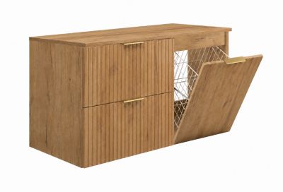 Ensemble de meubles de salle de bain avec panier à linge et plan, poignées dorées, chêne craft, 100 x 46 x 58,6 cm