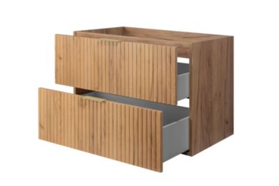 Ensemble de meubles de salle de bain avec panier à linge et plan, poignées dorées, chêne craft, 120 x 46 x 58,6 cm