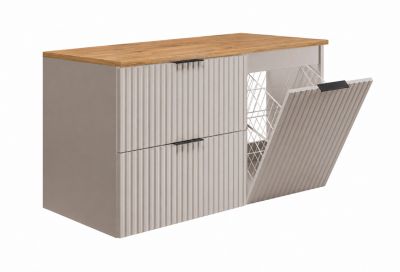 Ensemble de meubles de salle de bain avec panier à linge et plan, poignées noires, cachemire/chêne clair, 100 x 46 x 58,6 cm