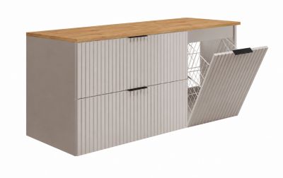 Ensemble de meubles de salle de bain avec panier à linge et plan, poignées noires, cachemire/chêne clair, 120 x 46 x 58,6 cm