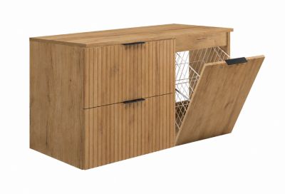 Ensemble de meubles de salle de bain avec panier à linge et plan, poignées noires, chêne craft, 100 x 46 x 58,6 cm