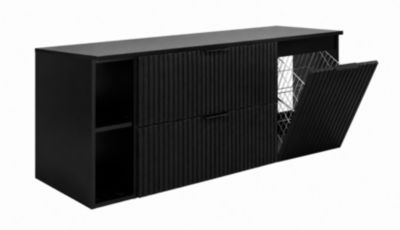 Ensemble de meubles de salle de bain avec panier à linge, Noir / Poignées Noires, 140 x 57 x 46 cm