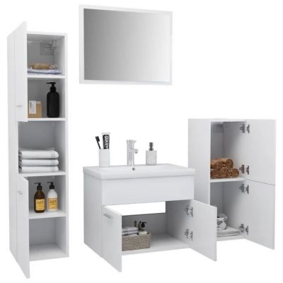 Ensemble de meubles de salle de bain - vidaXL - 3070910 - Blanc - Bois d'ingénierie - Rangement spacieux