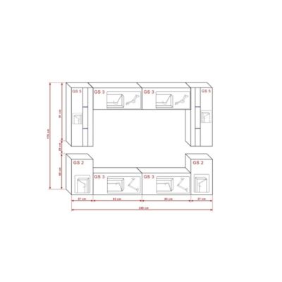 Ensemble de meubles de salon blanc suspendus collection CEPTO XXIV. 240cm, 8 meubles, leds, modulables.