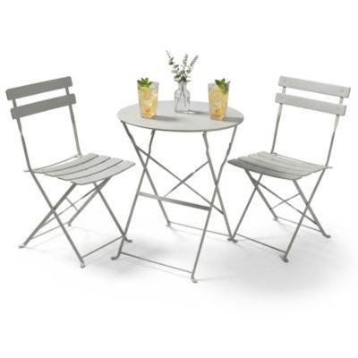Ensemble de meubles ORION pour balcon : Table ronde & 2 chaises en gris chic
