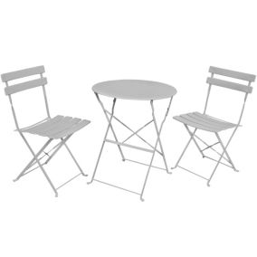 Ensemble de meubles ORION pour balcon : Table ronde & 2 chaises en gris chic