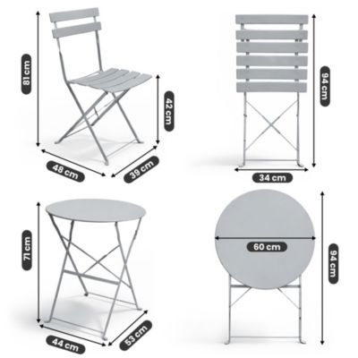 Ensemble de meubles ORION pour balcon : Table ronde & 2 chaises en gris chic