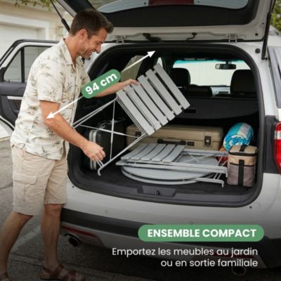 Ensemble de meubles ORION pour balcon : Table ronde & 2 chaises en gris chic