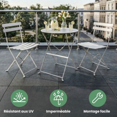 Ensemble de meubles ORION pour balcon : Table ronde & 2 chaises en gris chic