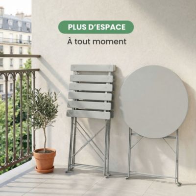 Ensemble de meubles ORION pour balcon : Table ronde & 2 chaises en gris chic