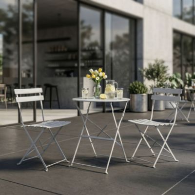 Ensemble de meubles ORION pour balcon : Table ronde & 2 chaises en gris chic