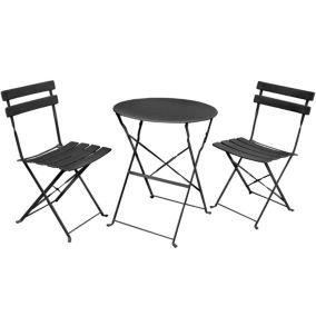 Ensemble de meubles ORION pour balcon : Table ronde & 2 chaises en noir élégant