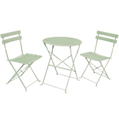 Ensemble de meubles ORION pour balcon : Table ronde & 2 chaises en vert frais