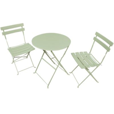 Ensemble de meubles ORION pour balcon : Table ronde & 2 chaises en vert frais