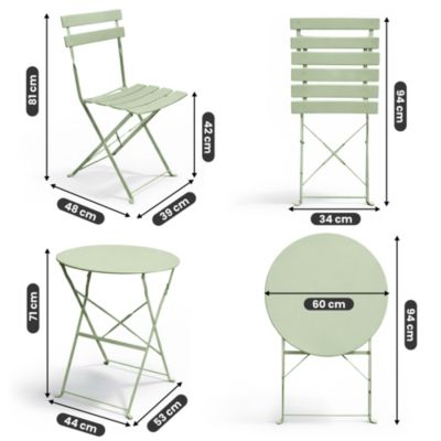 Ensemble de meubles ORION pour balcon : Table ronde & 2 chaises en vert frais