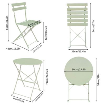 Ensemble de meubles ORION pour balcon : Table ronde & 2 chaises en vert frais