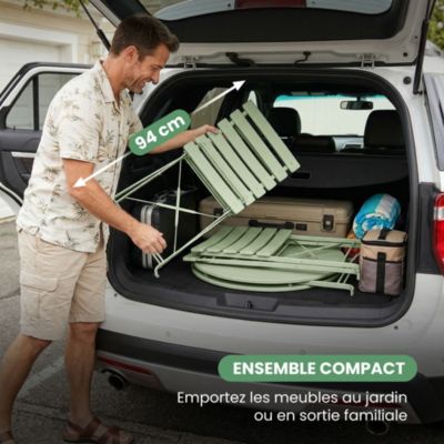 Ensemble de meubles ORION pour balcon : Table ronde & 2 chaises en vert frais