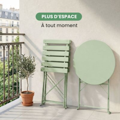 Ensemble de meubles ORION pour balcon : Table ronde & 2 chaises en vert frais