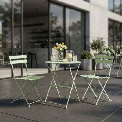 Ensemble de meubles ORION pour balcon : Table ronde & 2 chaises en vert frais
