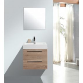 Ensemble de meubles salle de bain design avec tiroirs et lavabo / vasque et bonde pop-up, Chêne Blanc, M600