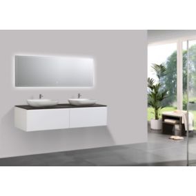 Ensemble de meubles salle de bain Spring 1500 blanc mat, Sans cache, Avec meuble mural, 1x vasque à poser O-540 mat
