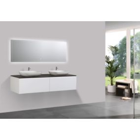 Ensemble de meubles salle de bain Spring 1500 blanc mat, Sans cache ni meuble mural, 2x vasque à poser O-540 mat